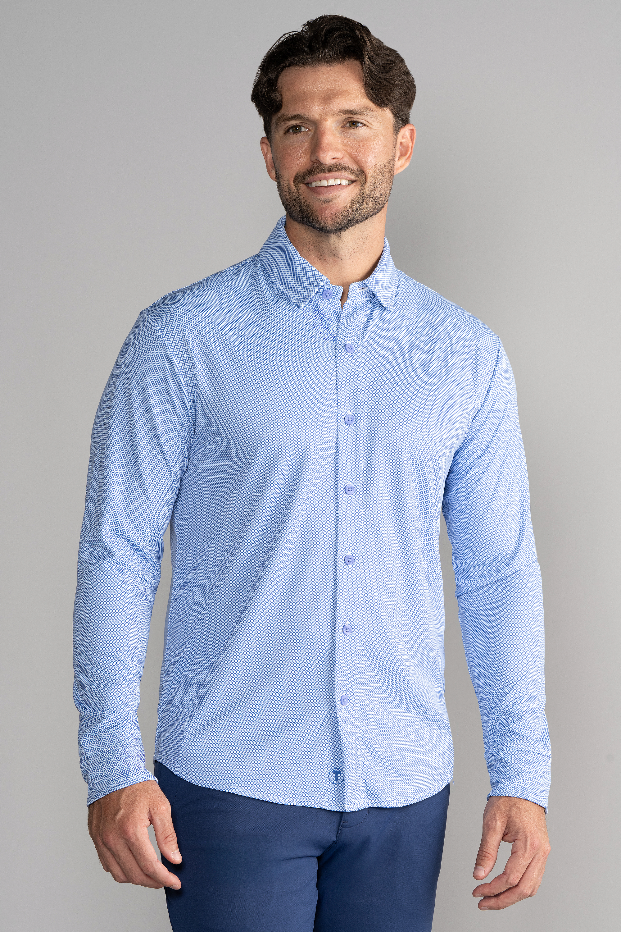Long Sleeve Button Down Polo Dot // Blue Diamond