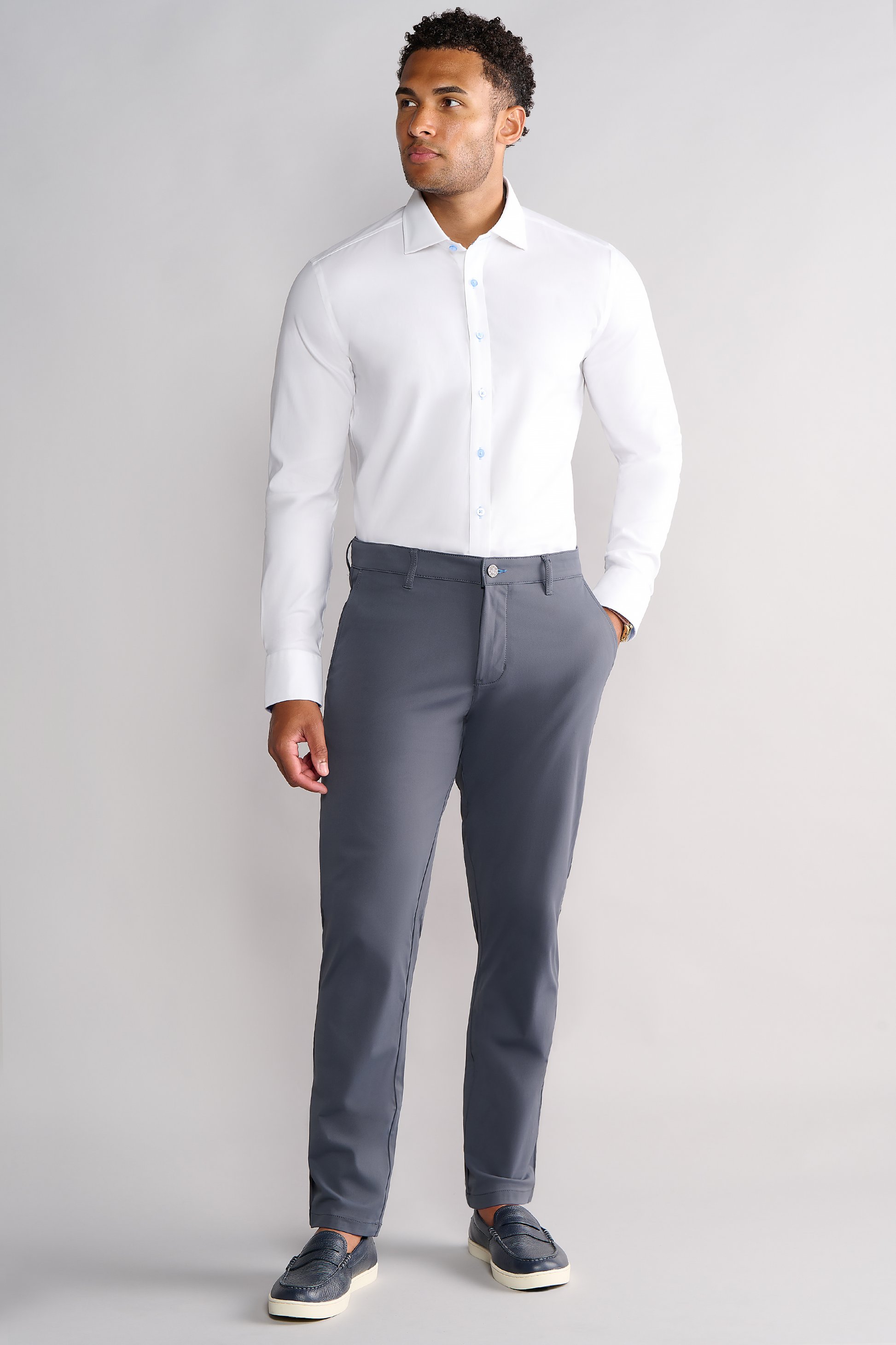 Men's White Dress Shirt With Blue Buttons, Cuffs and Collar Lining Twillory Men's White Dress Shirt With Blue Buttons, Cuffs and Collar Lining Twillory