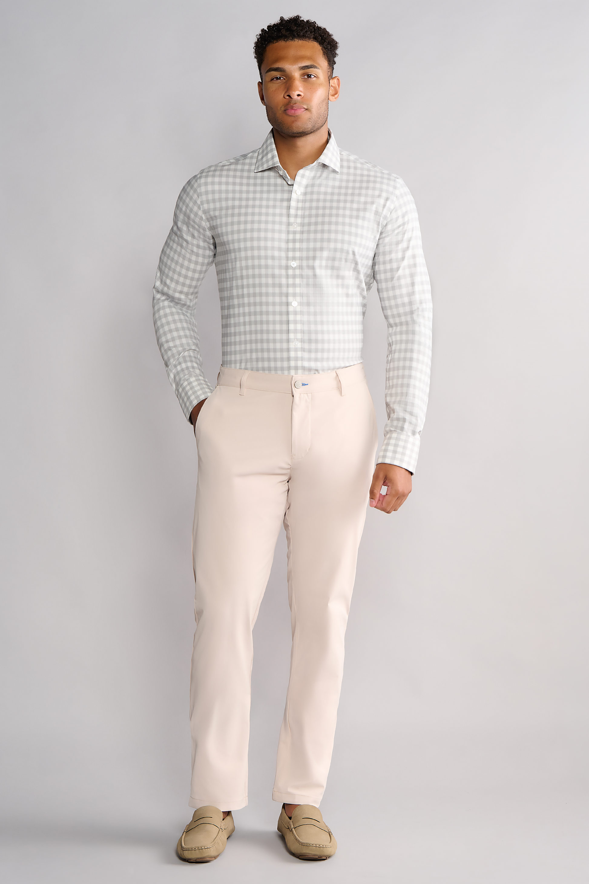 Men's Grey & White Gingham Dress Shirt (Light Grey Check Long Sleeve) Twillory Men's Grey & White Gingham Dress Shirt (Light Grey Check Long Sleeve) Twillory