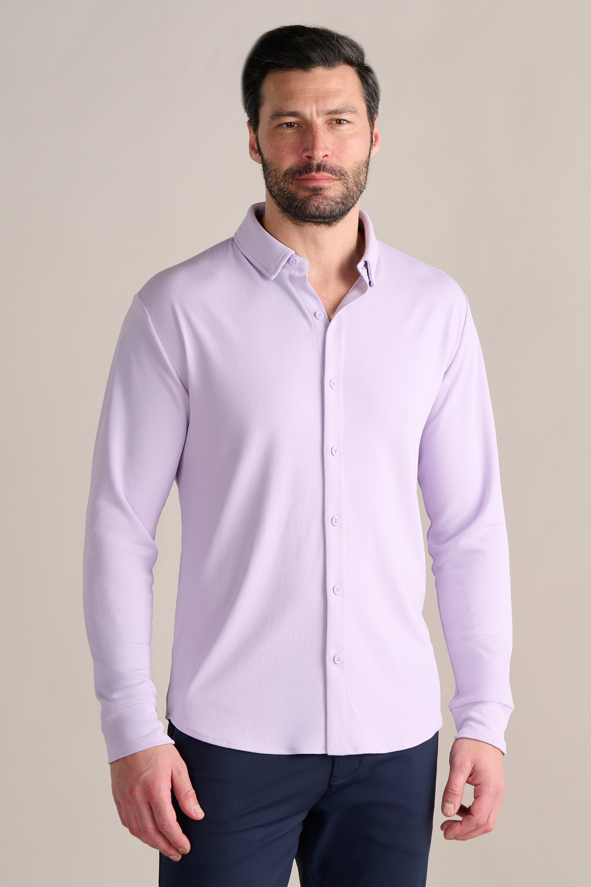Long Sleeve Button Down Polo Solid // Lilac