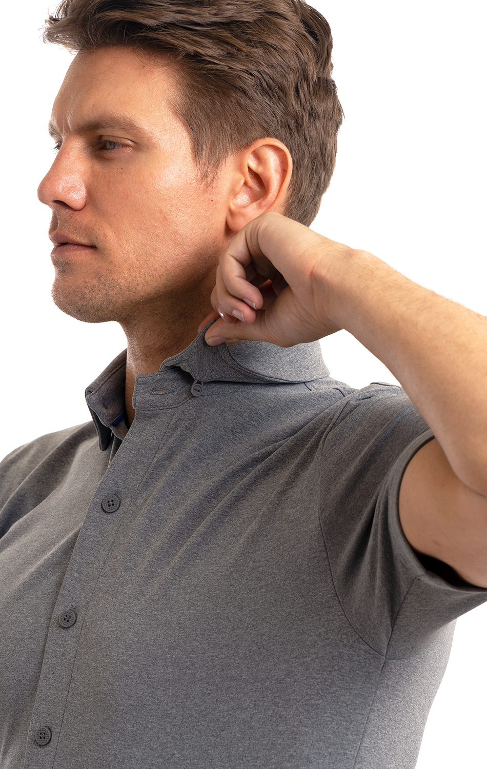 Short Sleeve Button Down Polo Solid // Heather Light Grey