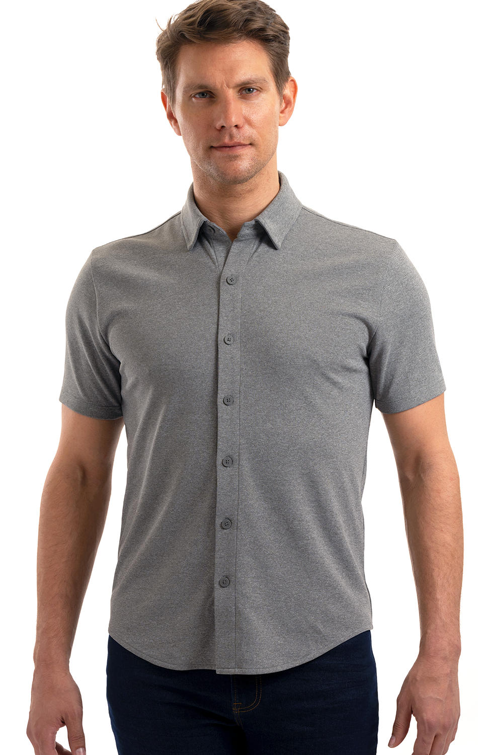 Short Sleeve Button Down Polo Solid // Heather Light Grey