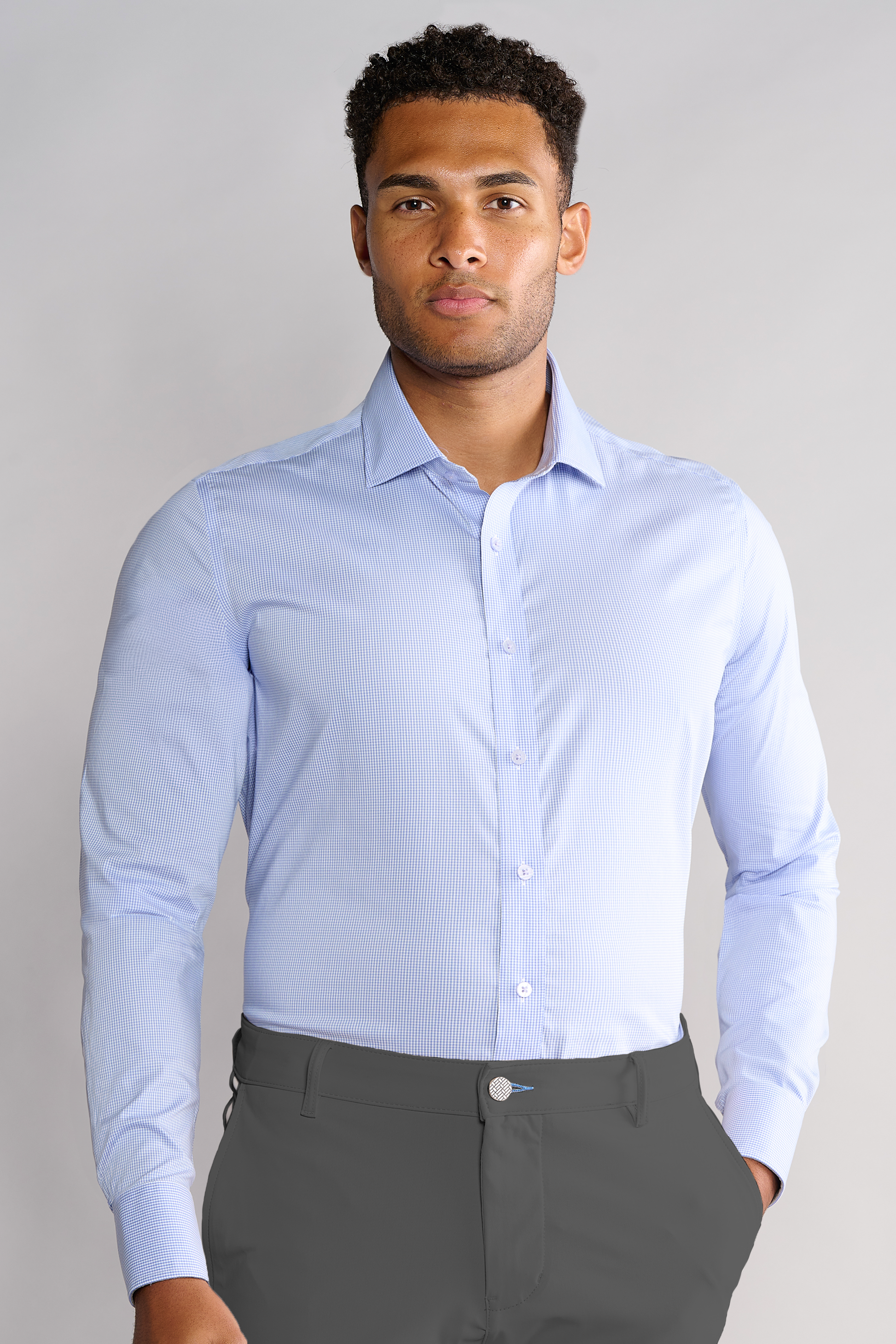 Men's Blue Houndstooth Dress Shirt (Performance Button Down) Twillory Men's Blue Houndstooth Dress Shirt (Performance Button Down) Twillory