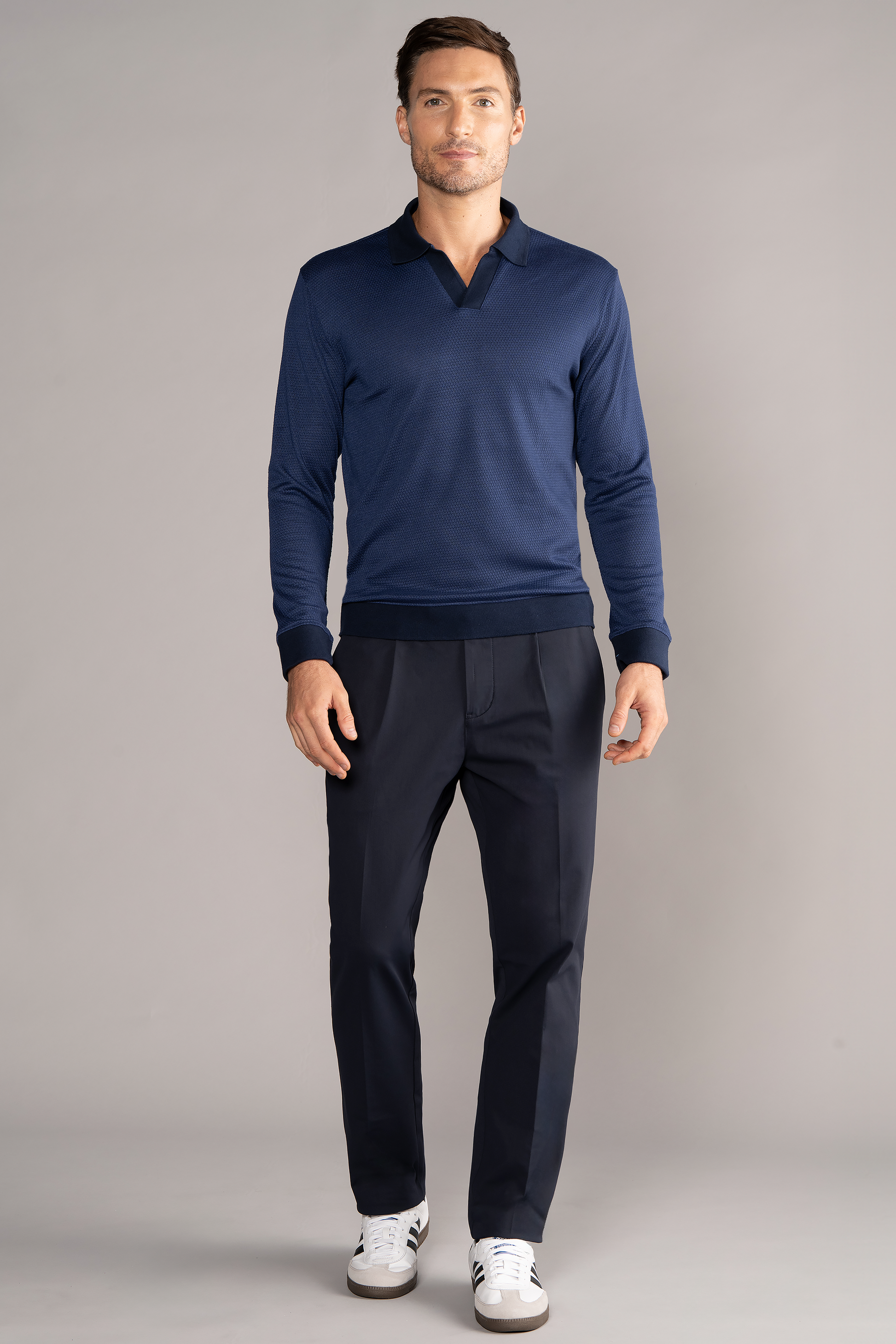 Long Sleeve Sweater Polo Solid // Navy Twillory Long Sleeve Sweater Polo Solid // Navy Twillory