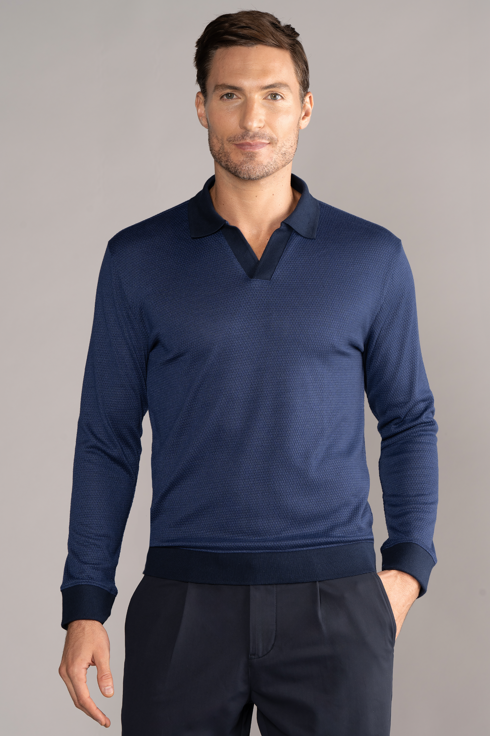 Long Sleeve Sweater Polo Solid // Navy