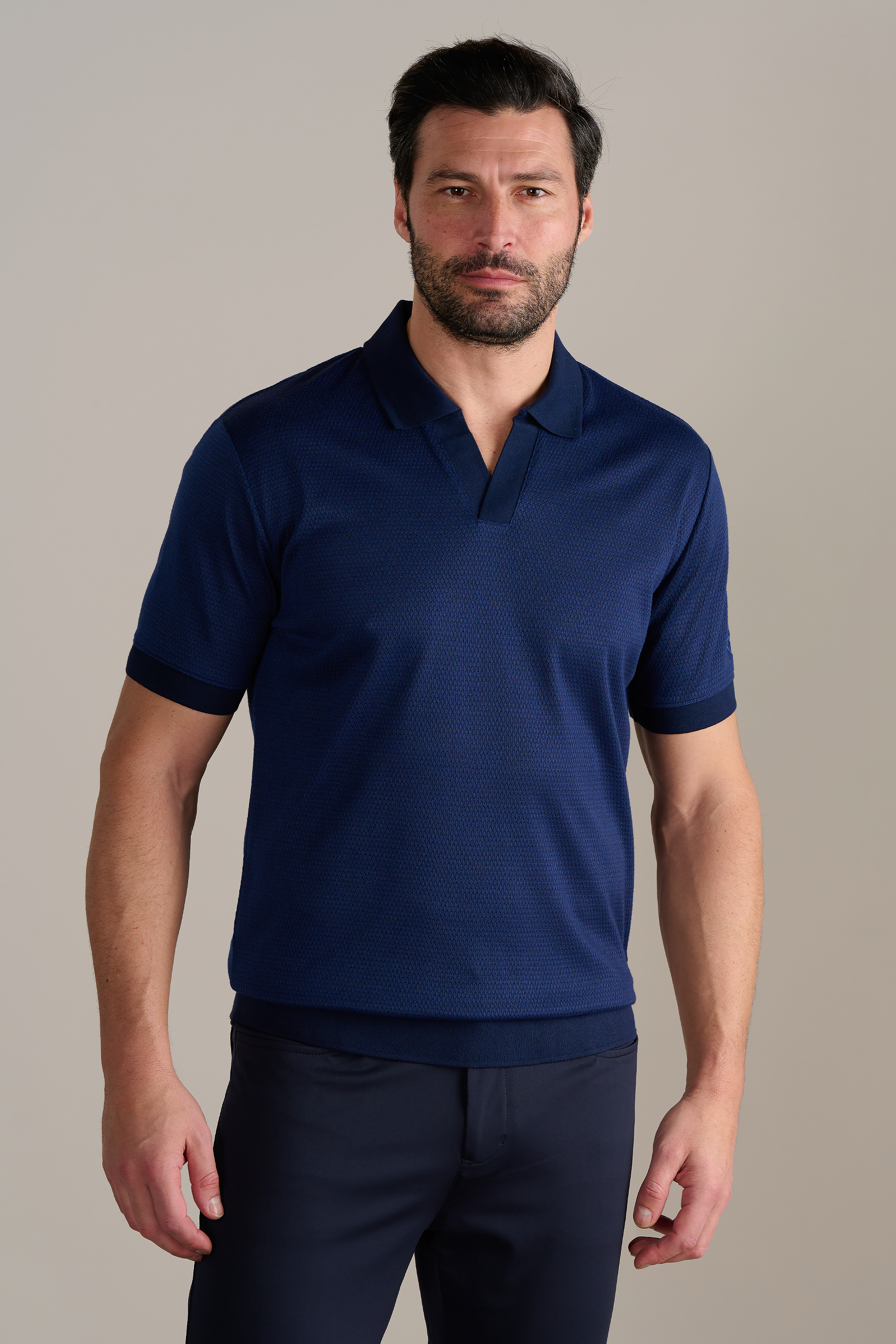 Short Sleeve Sweater Polo Solid // Navy