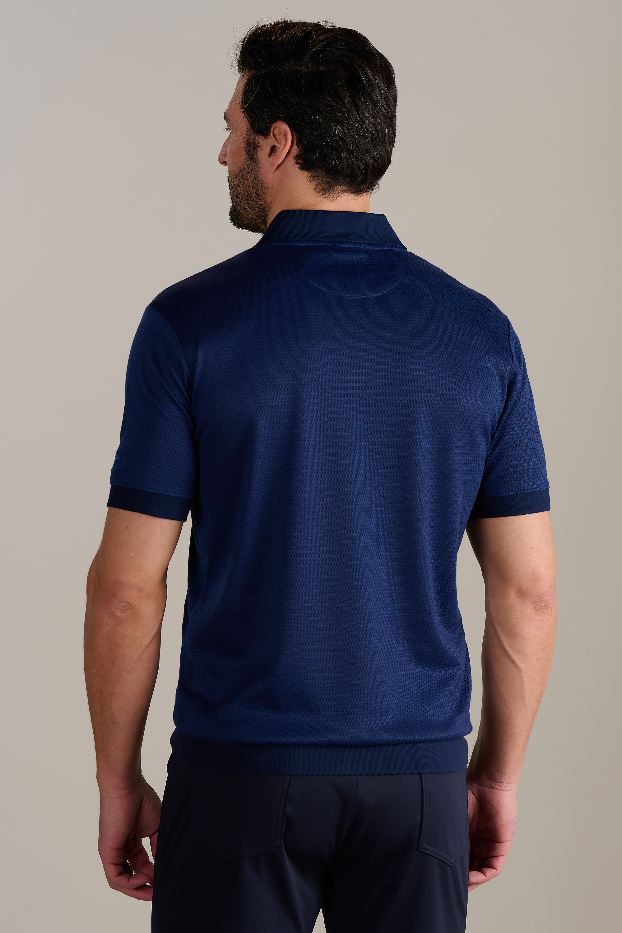 Short Sleeve Sweater Polo Solid // Navy