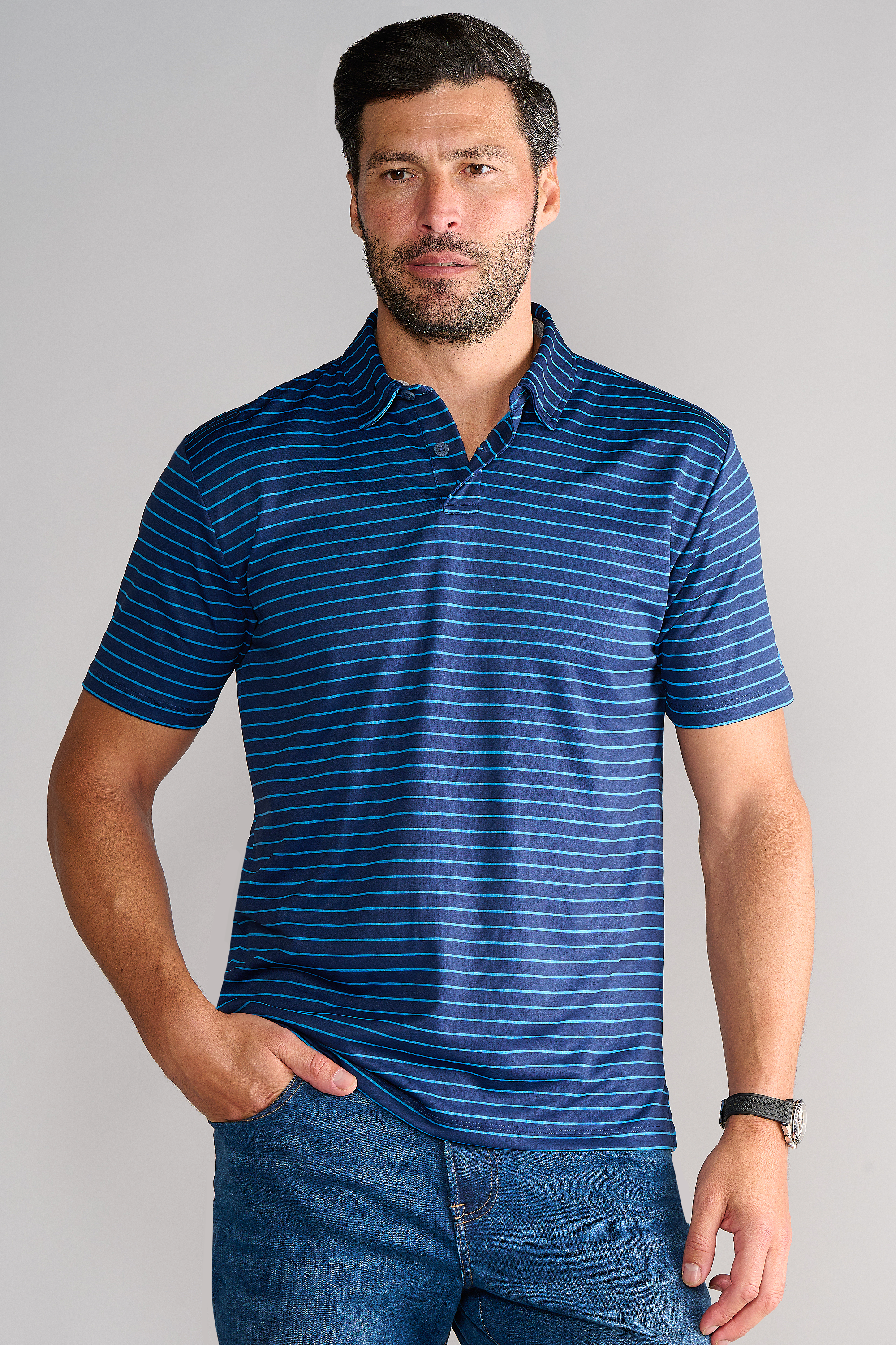 Short Sleeve Polo Stripe // Navy Blue