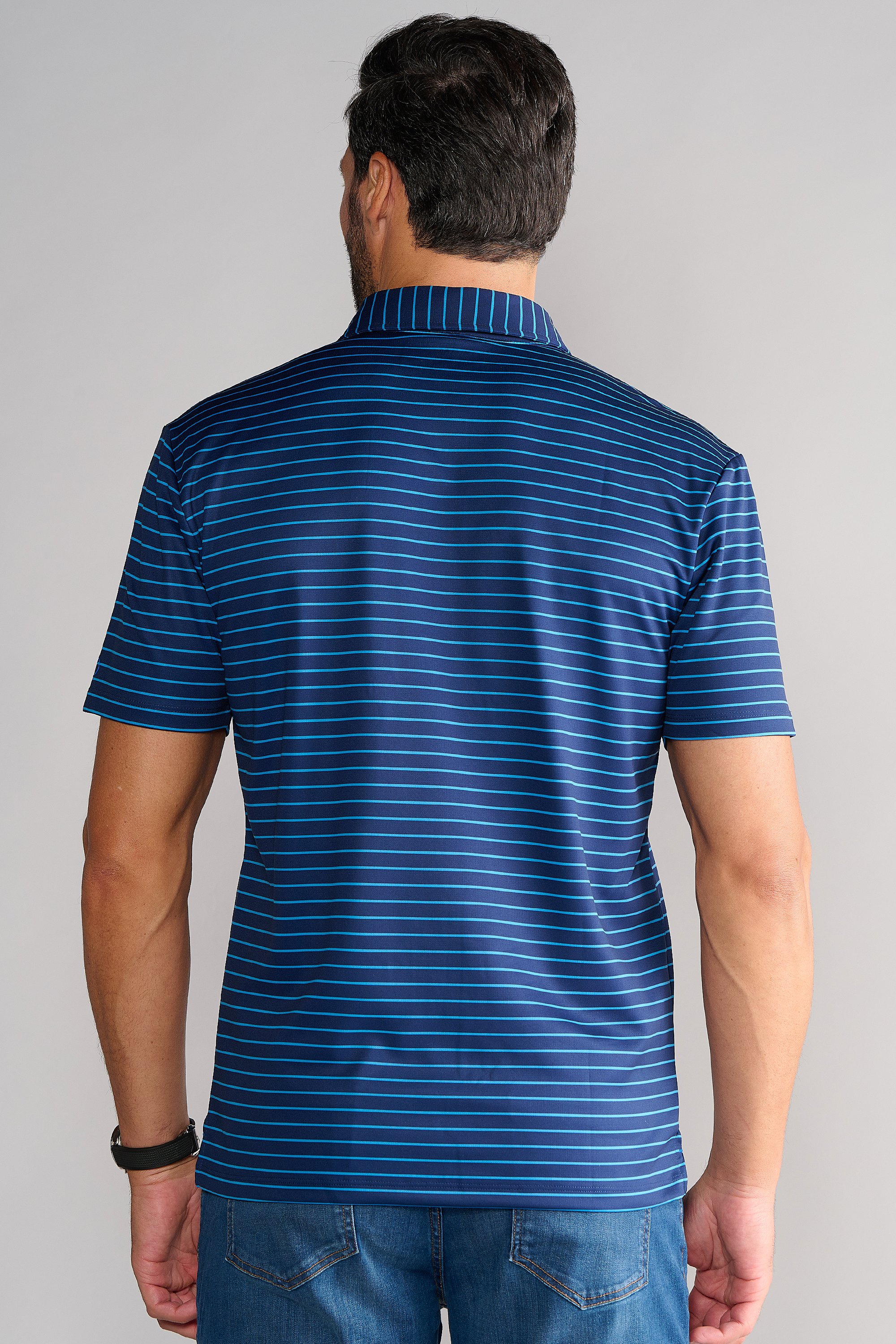 Short Sleeve Polo Stripe // Navy Blue