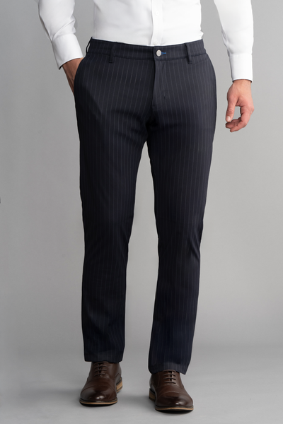 black pinstripe dress pants mens Men's Performance Pants Stripe Tailored - Navy - Non Iron - Comfortable 4 Way Stretch - W-33 L-32