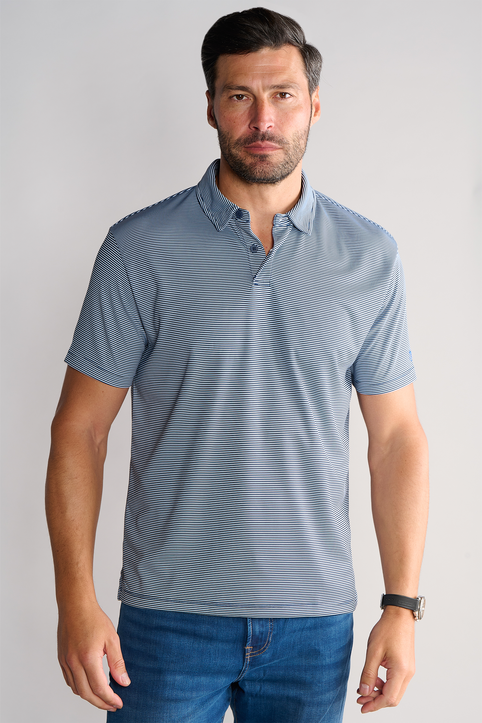 Short Sleeve Polo Stripe // Navy White