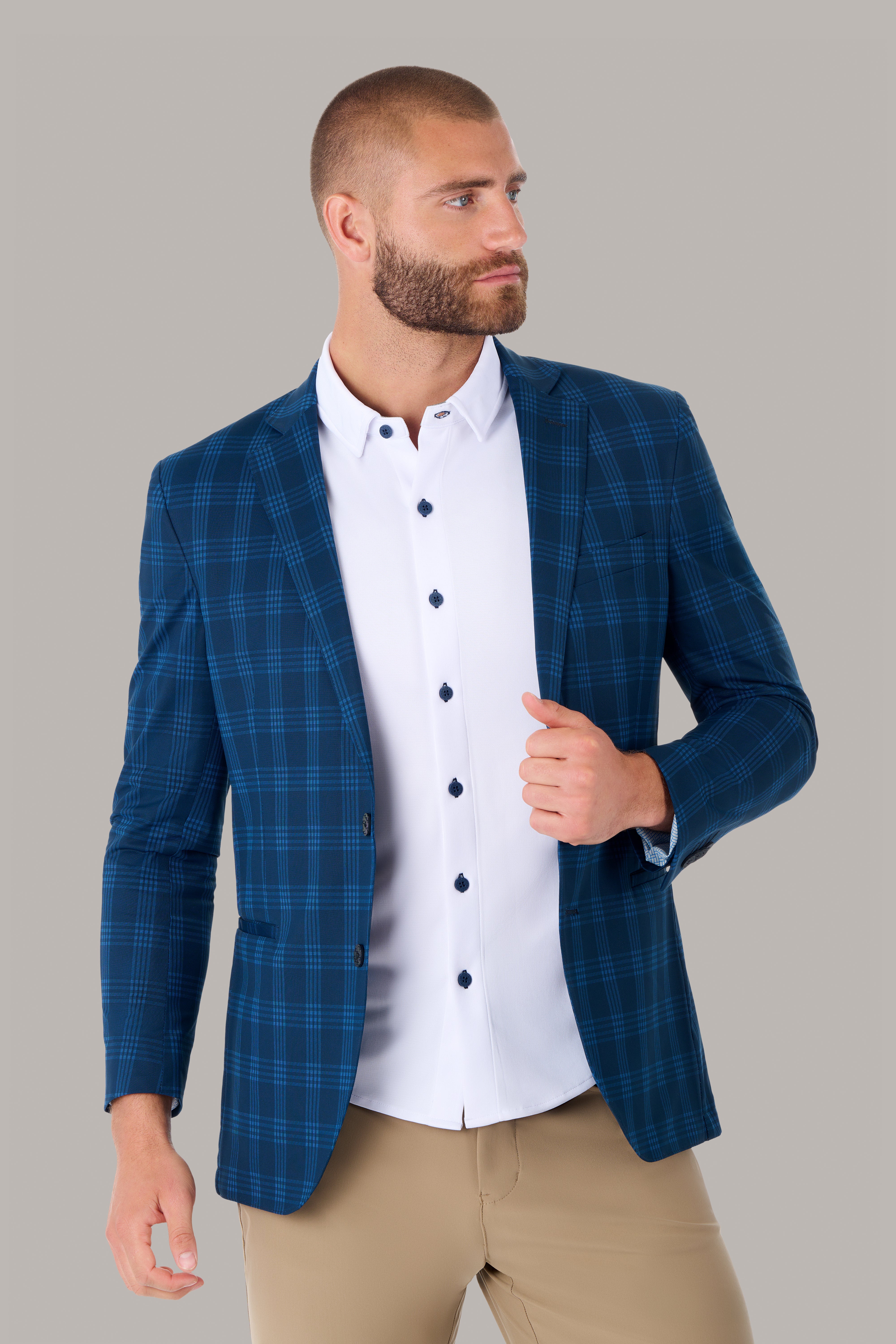 Performance Blazer // Navy Blue Plaid