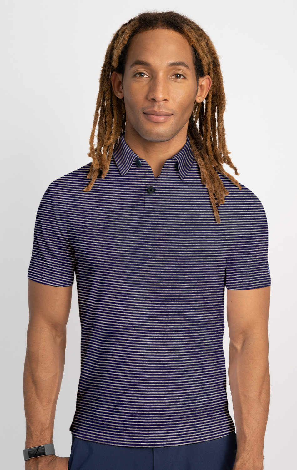 Short Sleeve Polo Stripe // Navy Grey