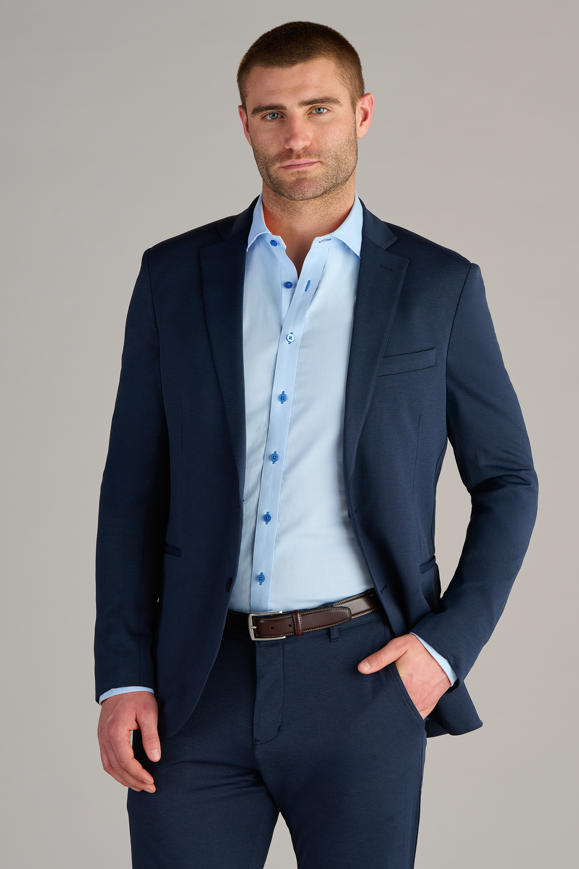 no collar dress shirt with suit Men's Navy Melange Blazer (Dark Blue Performance Jacket) Regular / 50