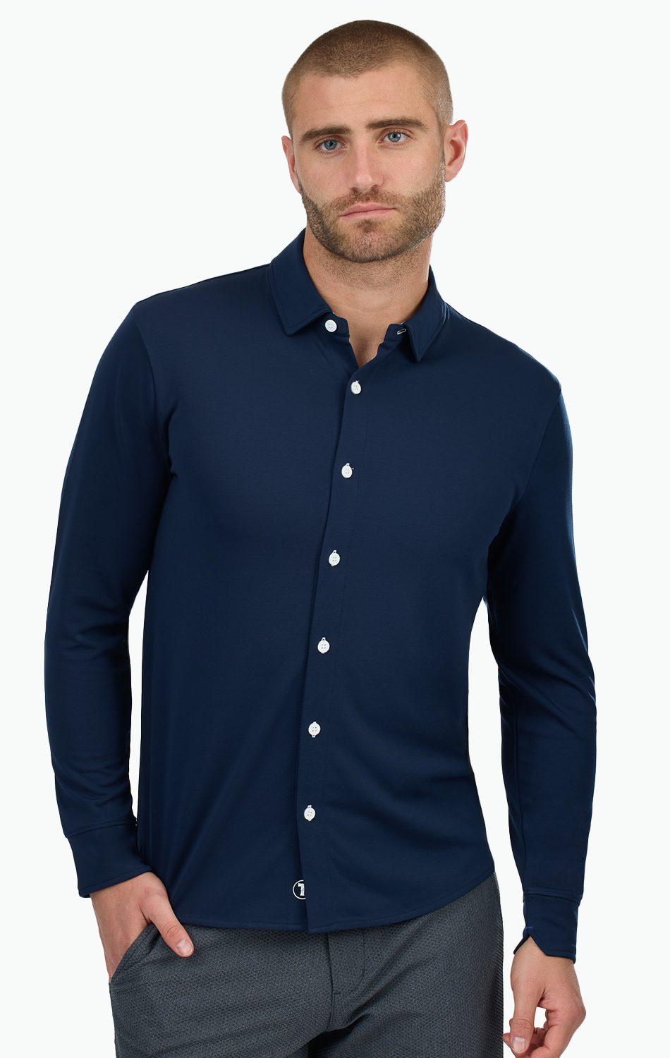 Long Sleeve Button Down Polo Contrast // Navy White