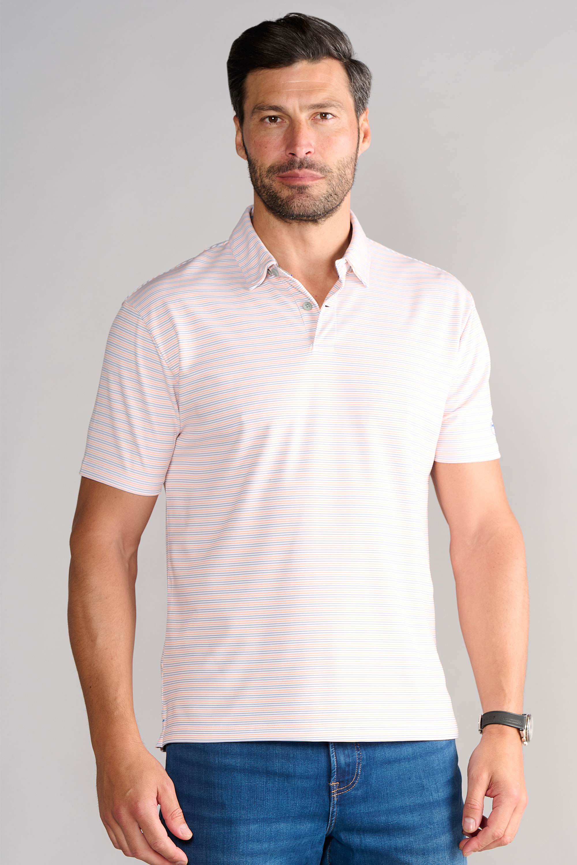Short Sleeve Polo Stripe // Orange Blue