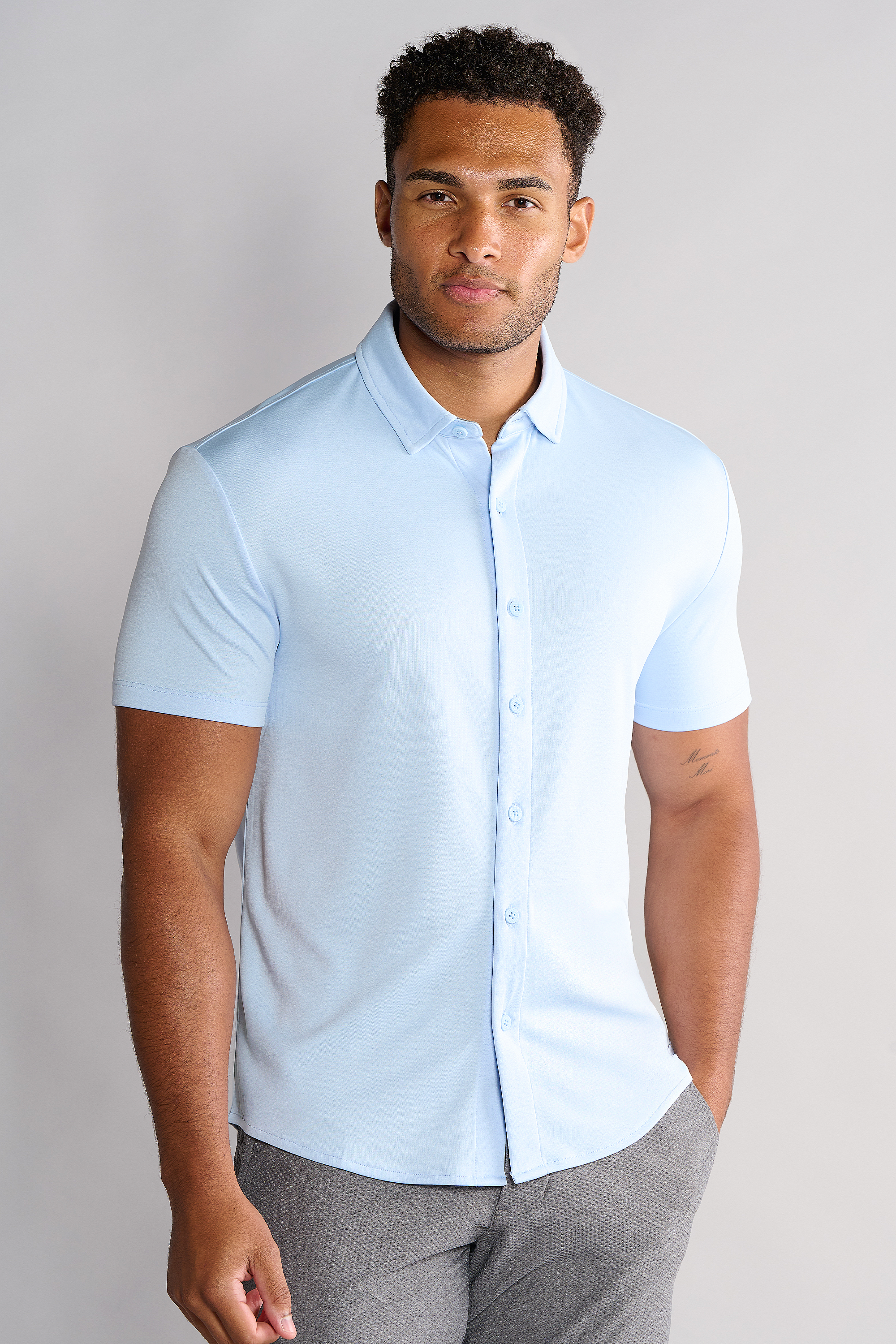Short Sleeve Button Down Polo Solid // Powder Blue