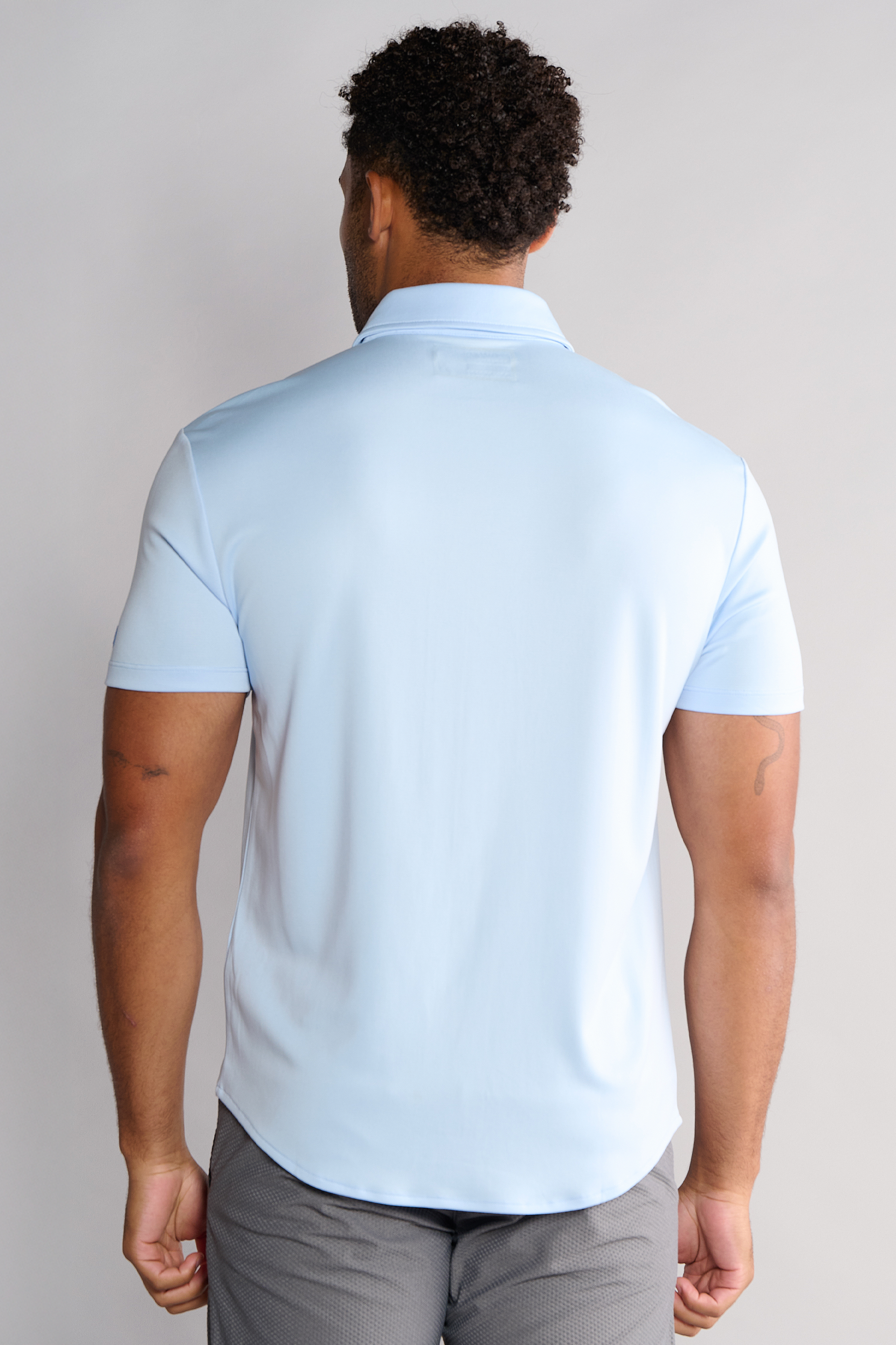 Men's Short Sleeve Button Down Polo Shirt (Performance Stretch, Collar) M / POWDERBLUE Men's Short Sleeve Button Down Polo Shirt (Performance Stretch, Collar) M / POWDERBLUE