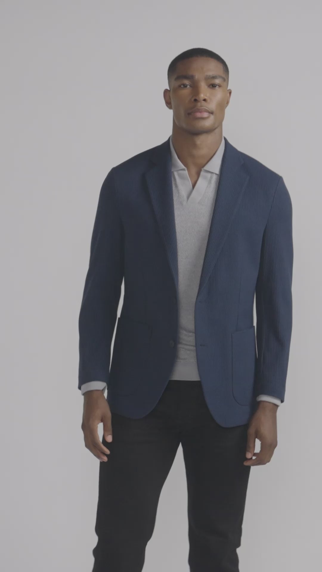 Load video: Waffle-Knit Blazer | Navy
