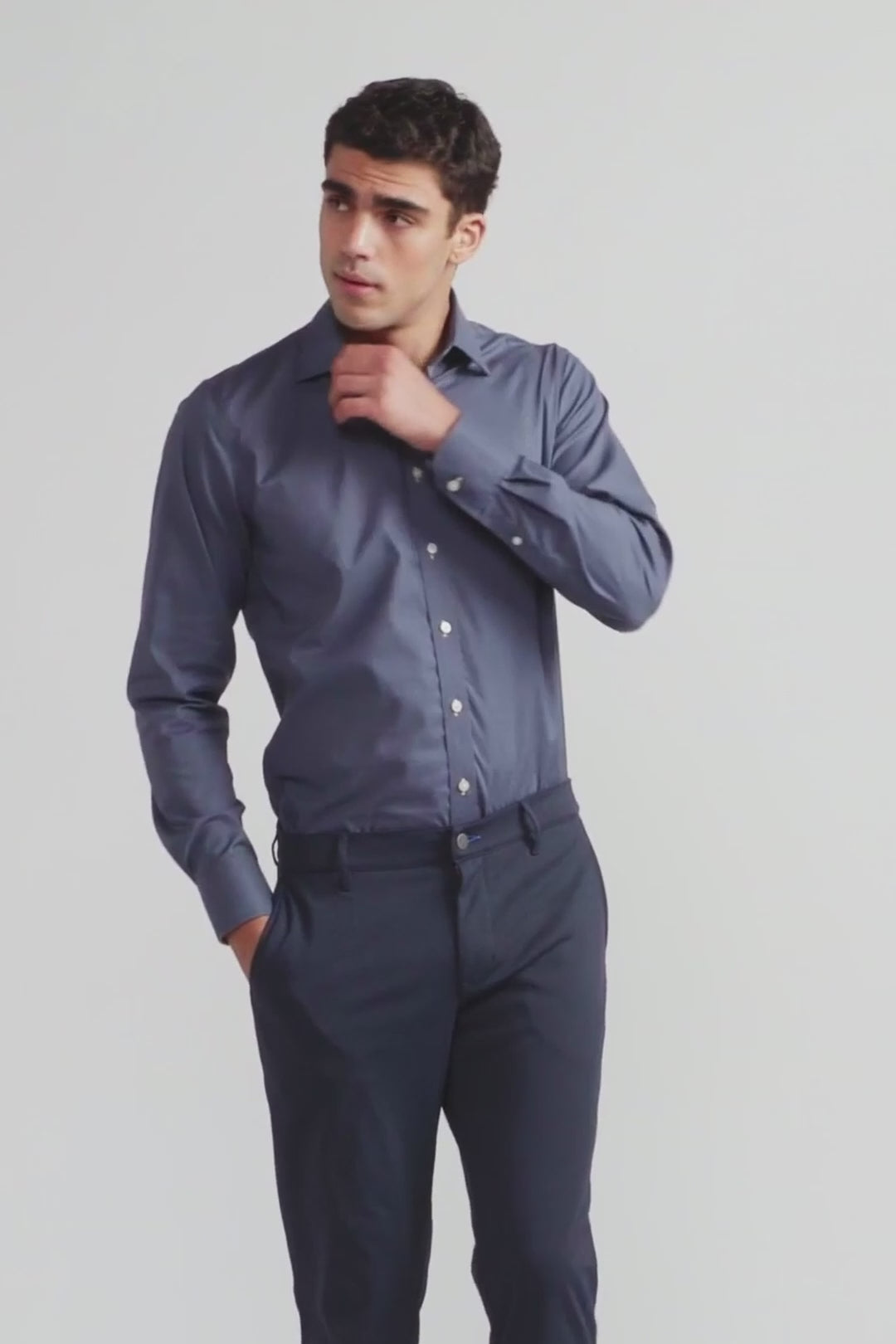 Load video: Leader Non-Iron Solid | Navy Melange