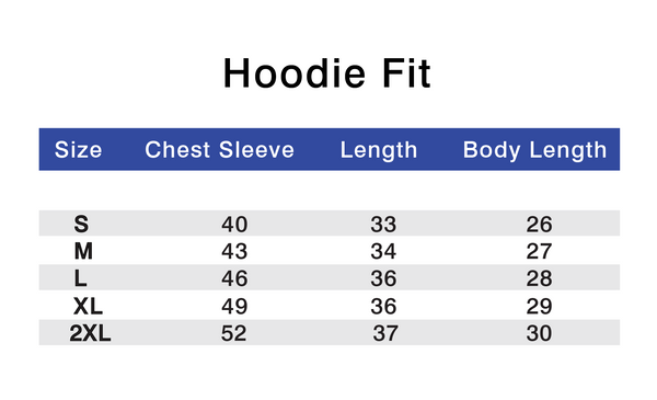 Athlounger Hoodie Size Chart
