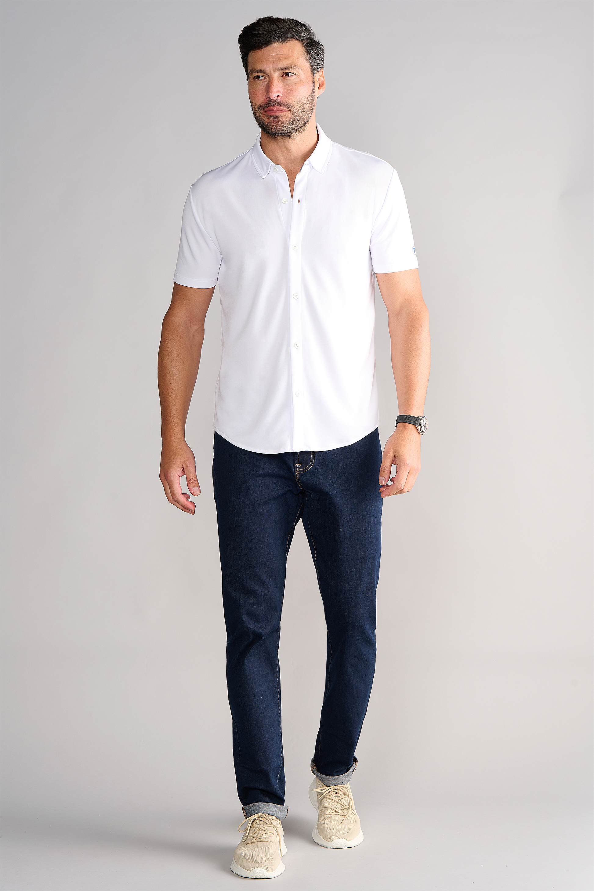 Men's Short Sleeve Button Down Polo Shirt (Performance Stretch, Collar) 2XL / White Men's Short Sleeve Button Down Polo Shirt (Performance Stretch, Collar) 2XL / White