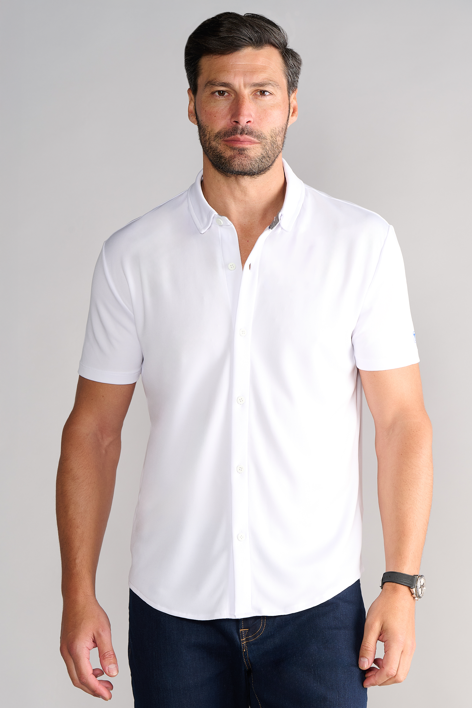 Short Sleeve Button Down Polo Solid // White