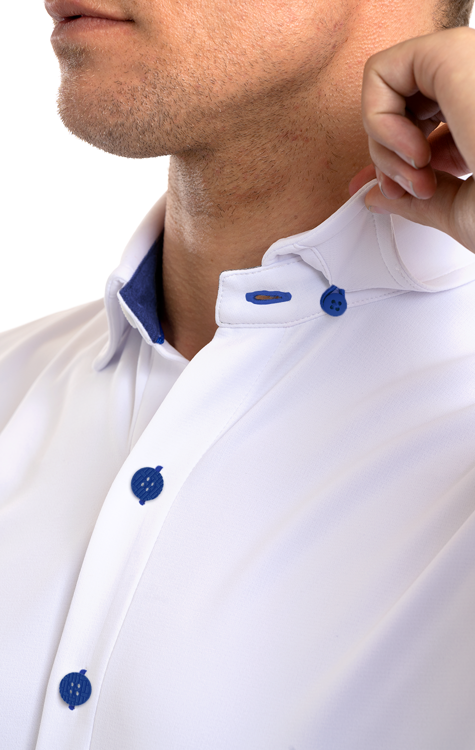 Short Sleeve Button Down Polo Contrast // White Blue