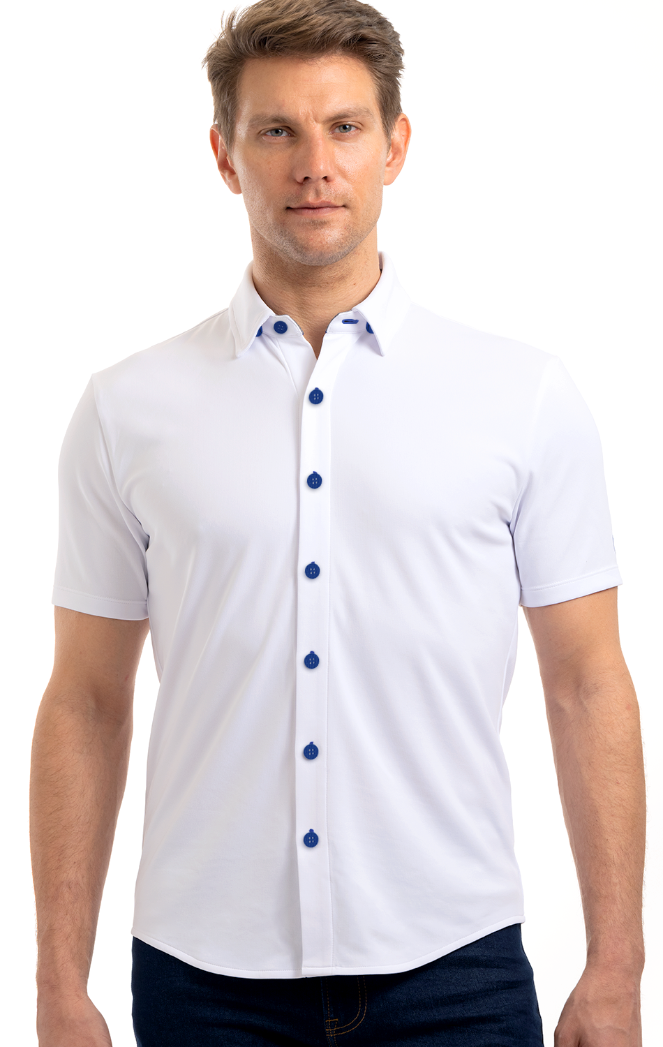 Blue Button Polyb Short Sleeve Button Down Polo Contrast // White Blue – Twillory
