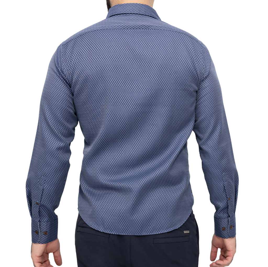 Men's Untucked Navy Hatch Pattern Long Sleeve Button Down Shirt ...