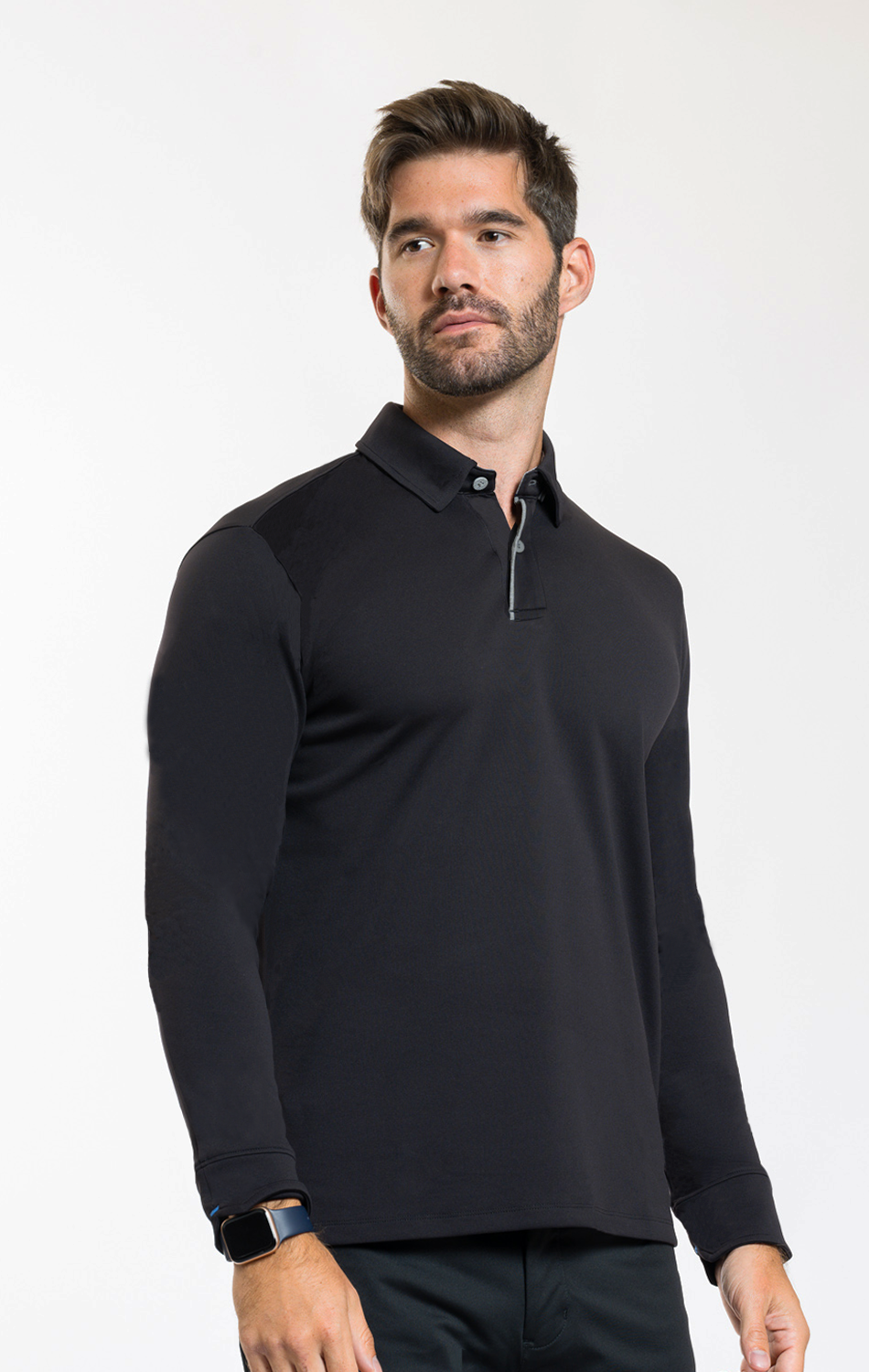 Long Sleeve Polo Contrast // Black Grey