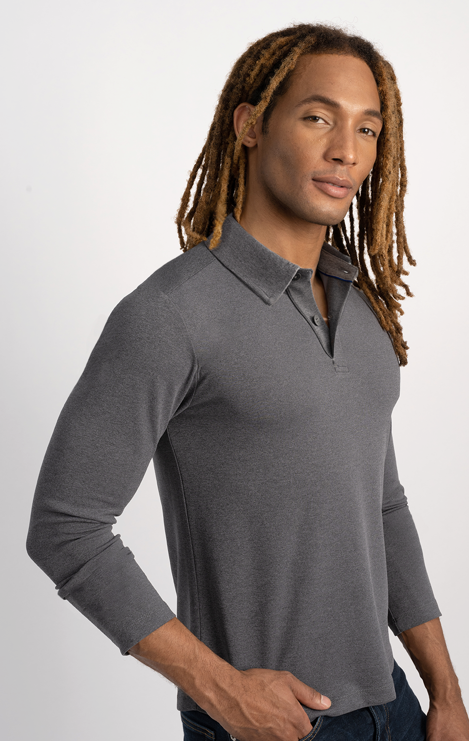 Long Sleeve Polo Solid // Charcoal