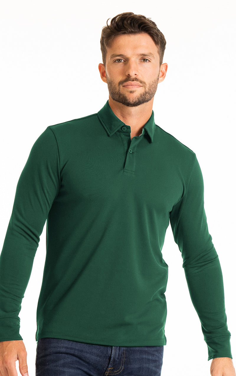 3 Button Polo Shirt (Long Sleeve Performance Stretch / See