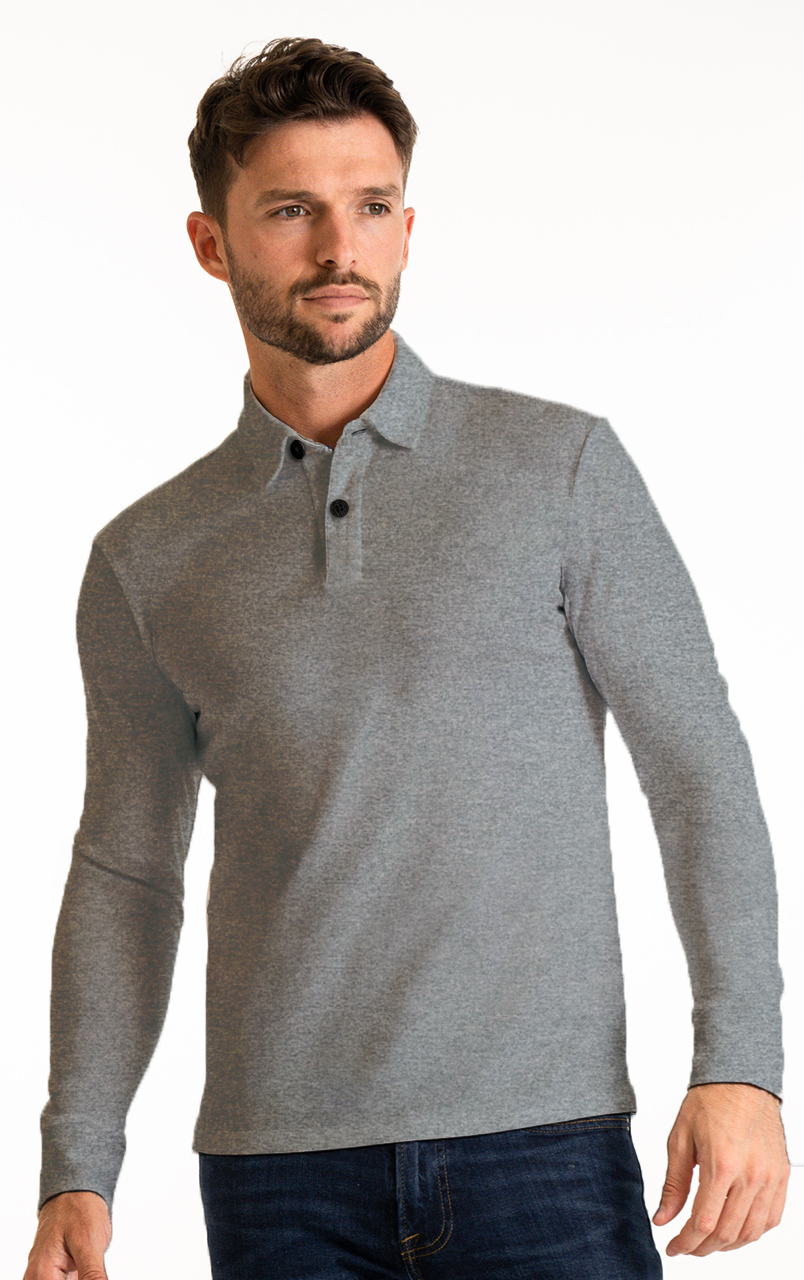 Long Sleeve Polo Solid // Heather Light Grey