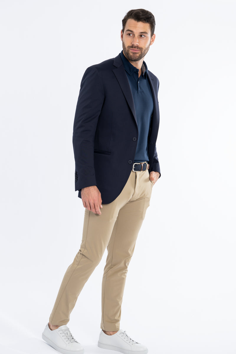 Fitted Blazer + Button-Down + Contrast Waist Pants