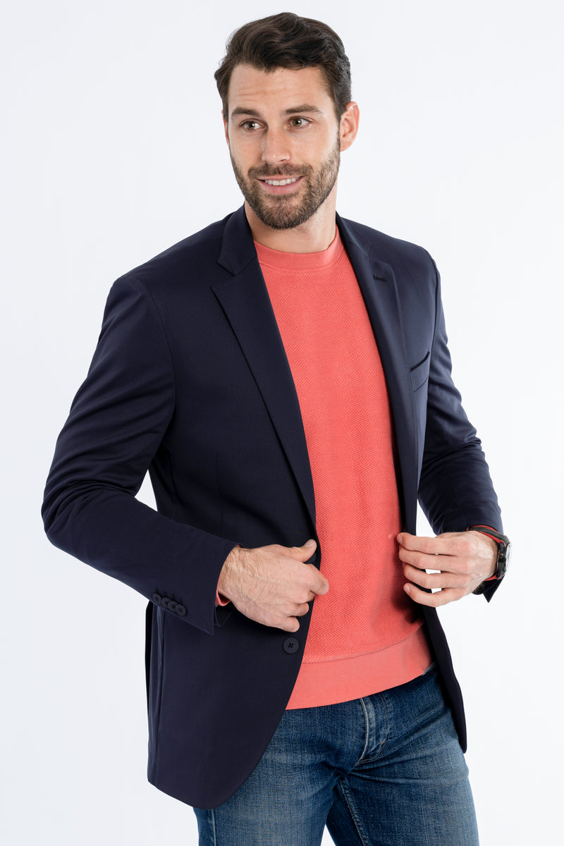 Navy Blue Blazer with White T-Shirt and Grey Jeans Pant Set for