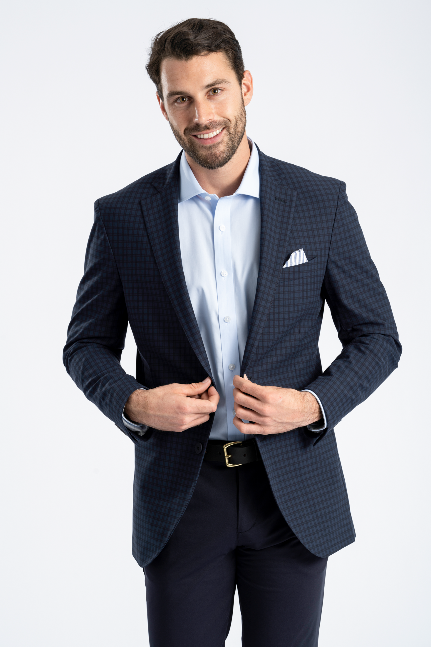 Men's Navy Check Blazer (Blue Patterned Sport Coat/Jacket) Short / 38 Men's Navy Check Blazer (Blue Patterned Sport Coat/Jacket) Short / 38