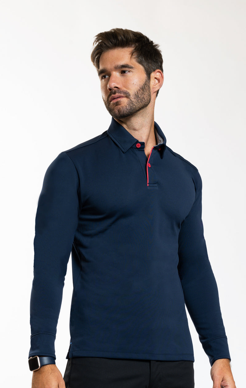 3 Button Polo Shirt (Long Sleeve Performance Stretch / See