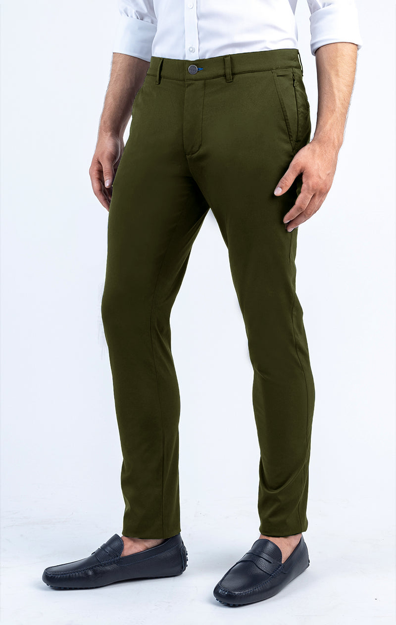 Buy Mens Army Olive Green Stretch Formal Pants Online In India