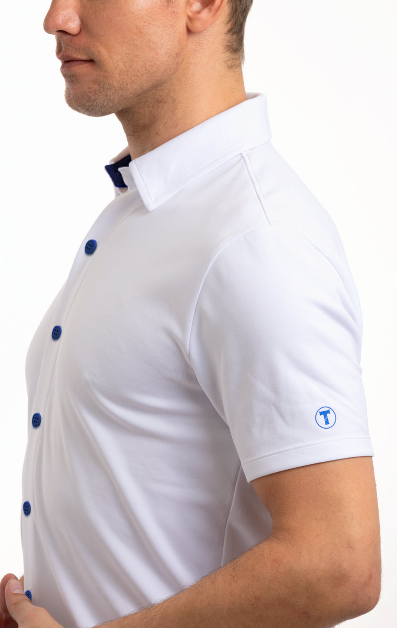 White no-iron mandarin collar Shirt with hidden buttons