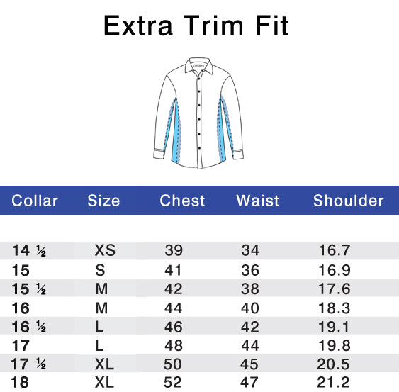Extra Trim Fit Size Chart